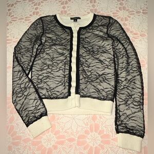 Behnaz Sarafpour Cream and Black Lace Cardigan